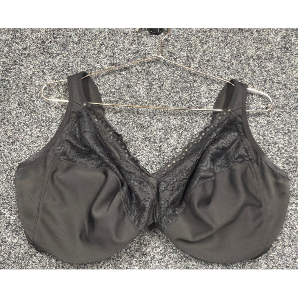 Glamorise Bra Womens 46G Black Front Closure Lace Trim Full Coverage Support